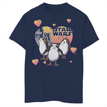 Boys 6-20 Star Wars Porg Hearts Group Shot Valentine Tee