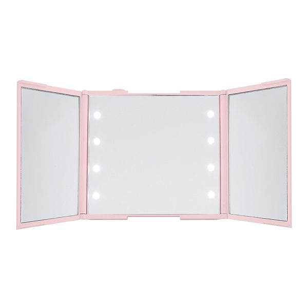 GloTech Compact TriFold LED Makeup Mirror in Pink