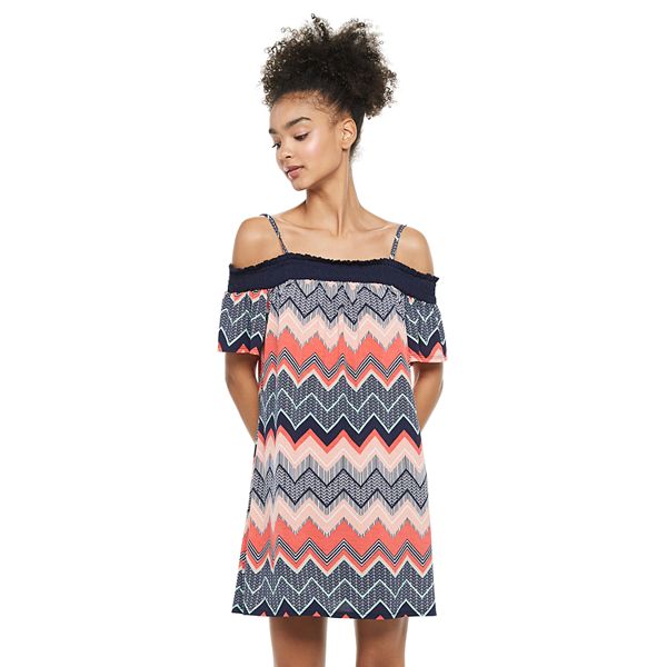 Juniors Three Pink Hearts Off The Shoulder Cameo Dress