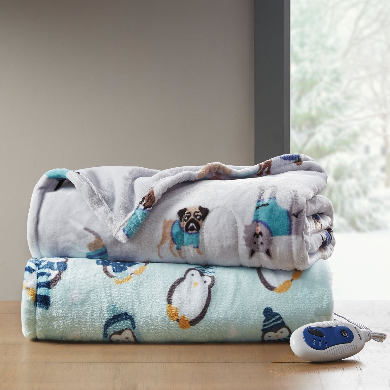 Beautyrest Oversized Plush Printed Electric Heated Throw Blanket