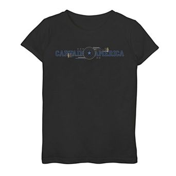 Girls 7-16 Marvel Captain America Outline Text Logo Tee