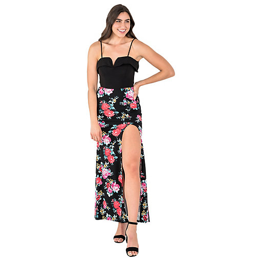 Juniors B Smart Cold Shoulder Top Long Skirt With Side Slit Set