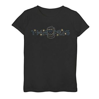 Girls 7-16 Marvel Thanos Outline Text Logo Tee