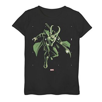 Girls 7-16 Marvel Loki Halftone Word Stack Portrait Tee