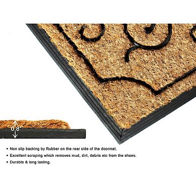 RugSmith Natural Moulded Rubber Coir Lotus Doormat