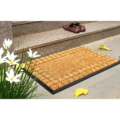 RugSmith Natural Moulded Rubber Coir Checkered Doormat