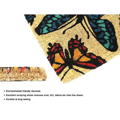 RugSmith Bleah Handloom Woven & Printed Butterfly Coir Doormat