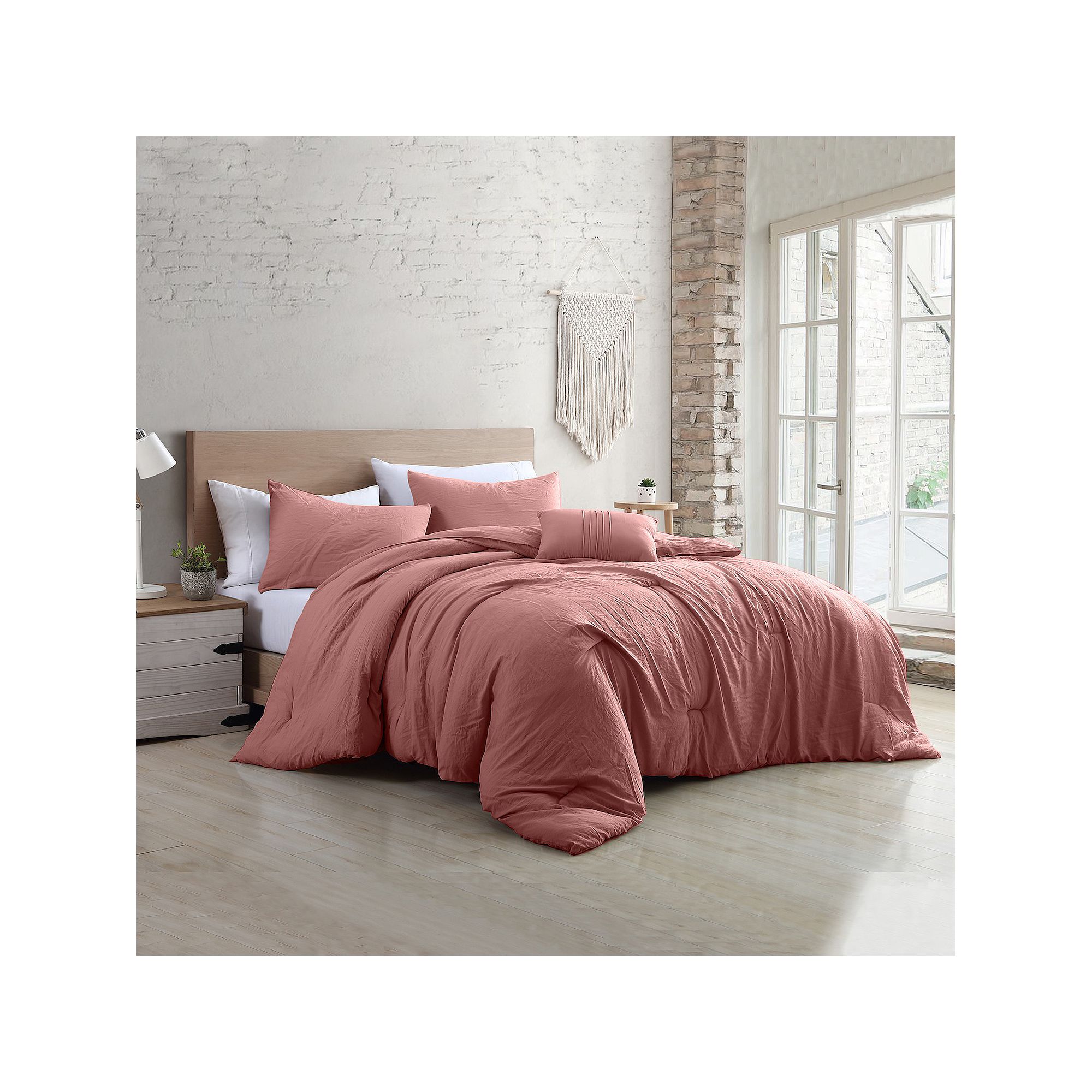 Modern Threads Beck Comforter Set with Coordinating Throw Pillow, Dark Pink