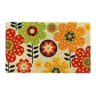 RugSmith Bleach Machine Tufted Folk Flowers Coir Doormat