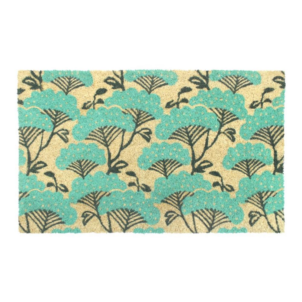 RugSmith Machine Tufted Blue Floral Coir Doormat