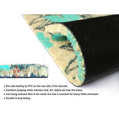 RugSmith Machine Tufted Blue Floral Coir Doormat