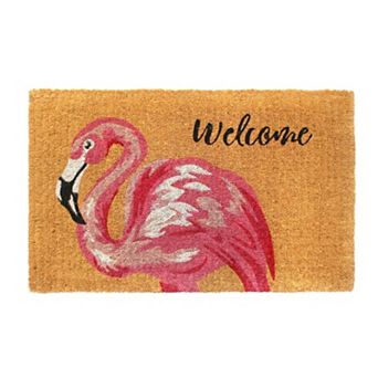 RugSmith Handloom Woven Pink Flamingo Welcome Coir Doormat