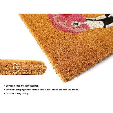 RugSmith Handloom Woven Pink Flamingo Welcome Coir Doormat