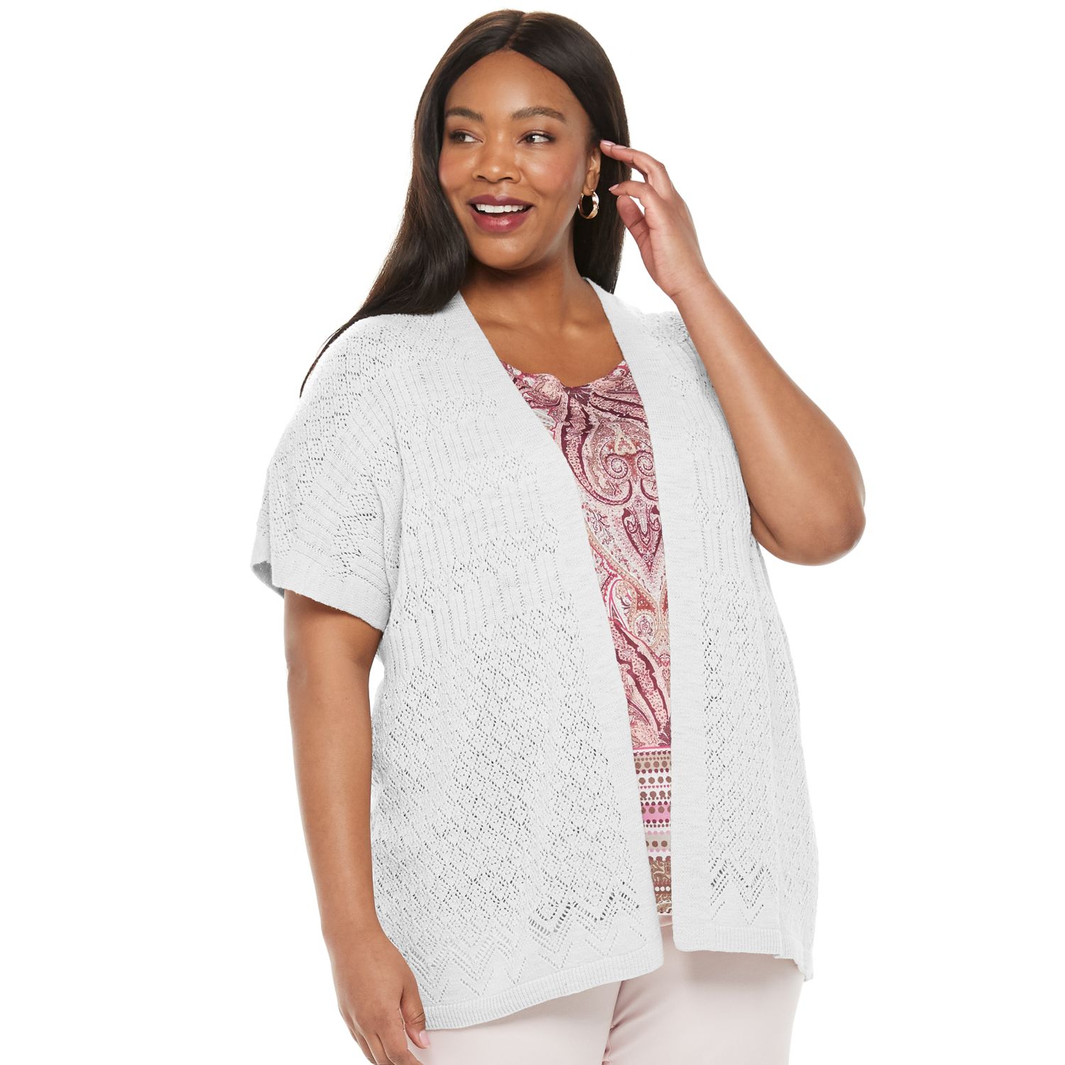 white short sleeve cardigan plus size