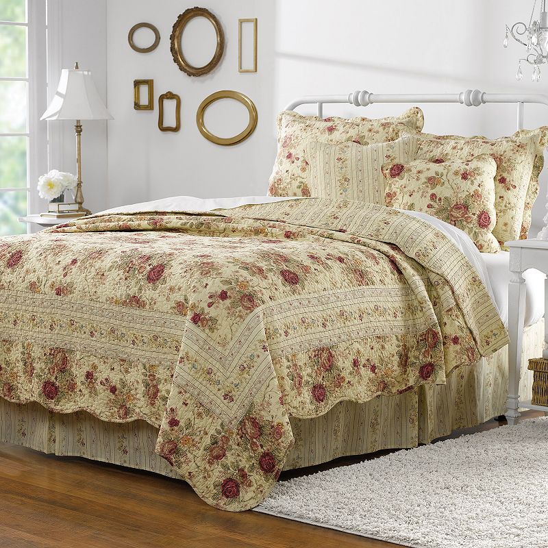 Antique Rose Quilt and Sham Set, Multicolor, King