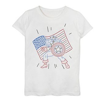 Girls 7-16 Marvel Captain America Patriotic Line Art Graphic Tee