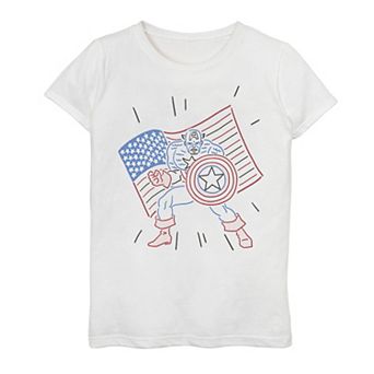 Girls 7-16 Marvel Captain America Patriotic Line Art Graphic Tee