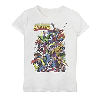 Girls 7-16 Marvel D23 Exclusive Secret Wars Franchise Hero Collage Graphic Tee