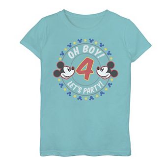 Disney's Mickey Mouse & Friends Girls 7-16 Oh Boy Let's Party 4th Birthday Tee