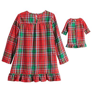 Girls 4-16 Jammies For Your Families® Jingle All The Way Plaid Dorm Nightgown & Doll Dress Set