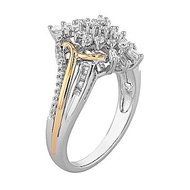 Two Tone 10k Gold 1/2 Carat T.W. Diamond Cluster Ring