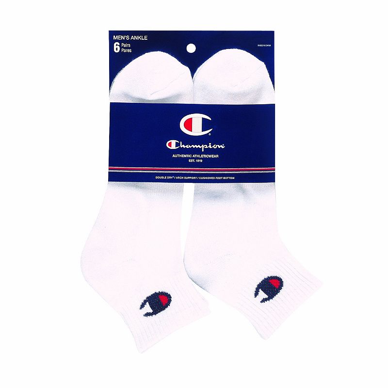 Mens Champion 6-pack Basic Performance Quarter Socks, Size: 6-12, White
