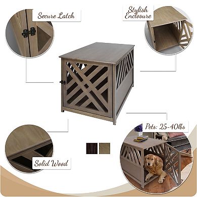 Casual Home Modern Lattice Wooden Pet Crate End Table 