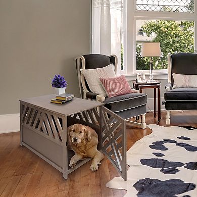 Casual Home Modern Lattice Wooden Pet Crate End Table
