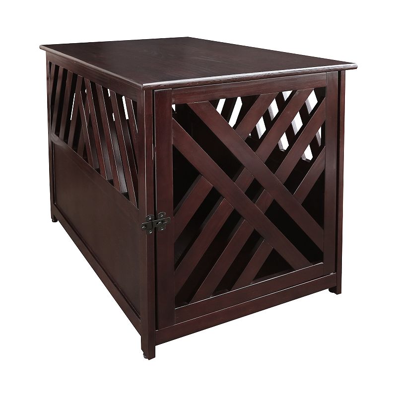 Casual Home Modern Lattice Wooden Pet Crate End Table, Brown