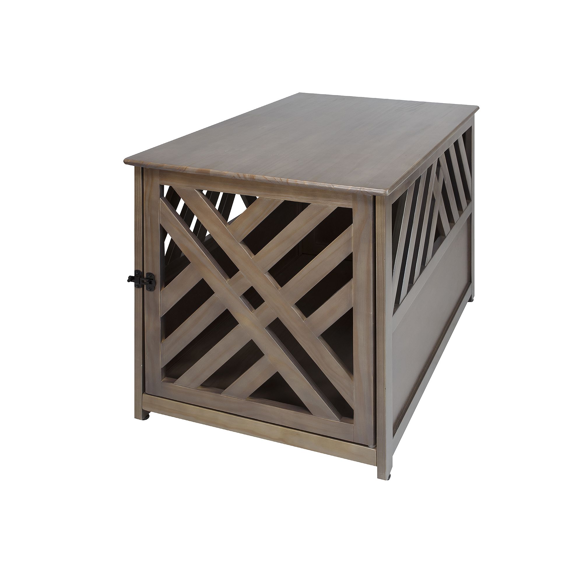 Casual Home Modern Lattice Wooden Pet Crate End Table, Brown Gray