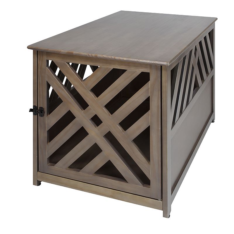 Casual Home Modern Lattice Wooden Pet Crate End Table, Grey