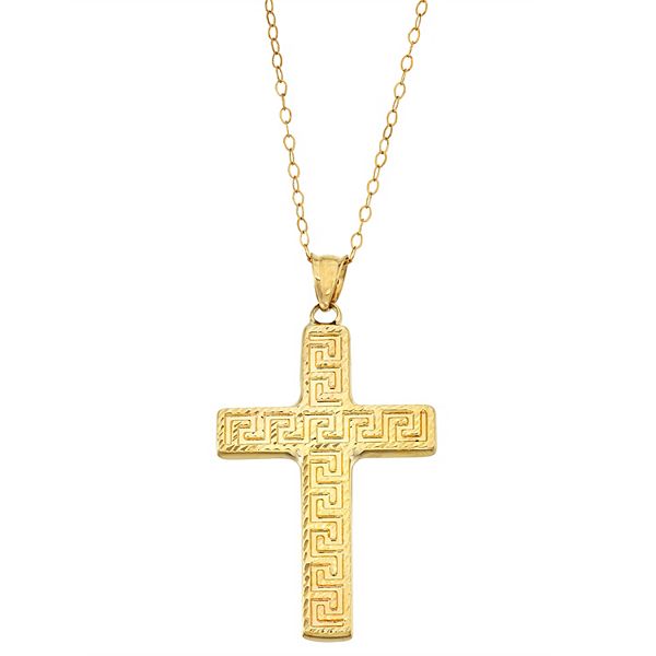 10k Gold Greek Key Cross Pendant