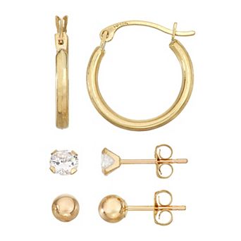Taylor Grace 10k Gold Ball, Cubic Zirconia & Hoop Earring Set