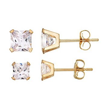 Taylor Grace 10k Gold Cubic Zirconia Square Stud Earring Set