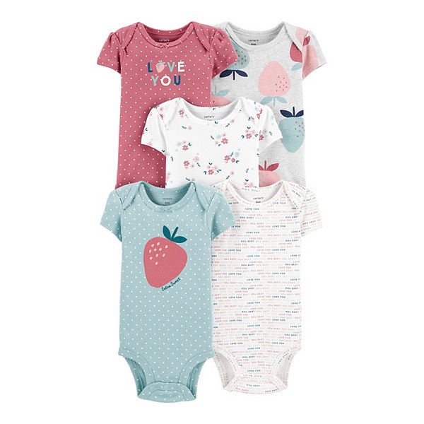 Carters Infant Girls Sweet Strawberry Baby Outfit Bodysuit Shirt & Shorts 