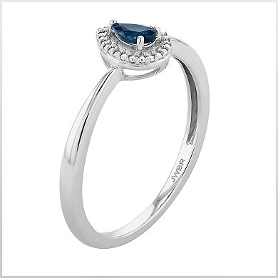 Sterling Silver Sapphire & Diamond Accent Teardrop Ring