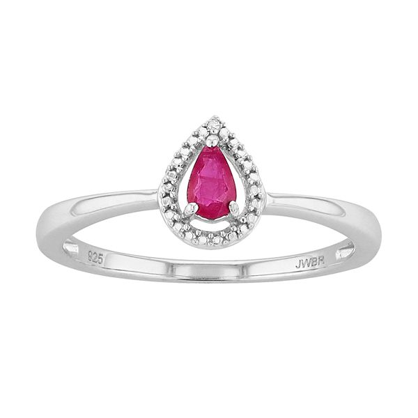 Sterling Silver Ruby & Diamond Accent Teardrop Ring