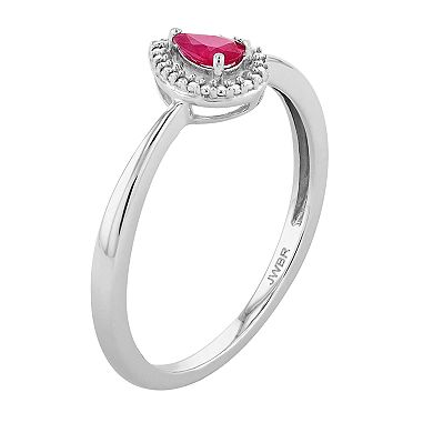 Sterling Silver Ruby & Diamond Accent Teardrop Ring