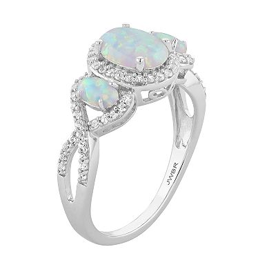 Sterling Silver Lab-Created Opal & Lab-Created White Sapphire 3-Stone Ring