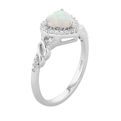 Sterling Silver Lab-Created Opal & Lab-Created White Sapphire Heart Ring
