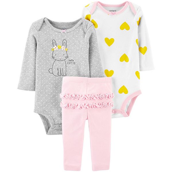 Baby Girl Carter's 3-Piece Bunny Bodysuits & Pants Set