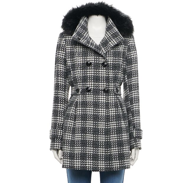 BCX Juniors' Faux-Fur Trim Plaid deals Coat Sm