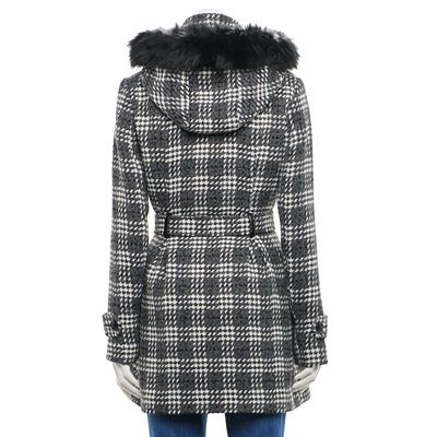 Juniors' IZ Byer Plaid Faux-Fur Hood Double-Breasted Coat