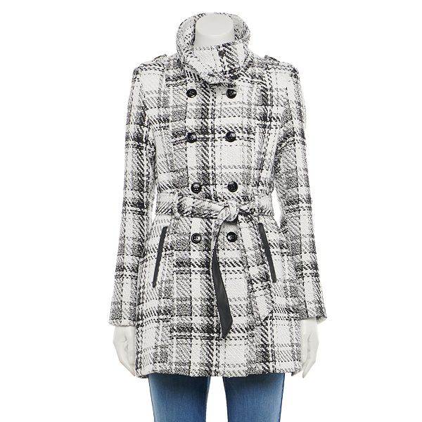 Juniors' IZ Byer Plaid Double-Breasted Coat