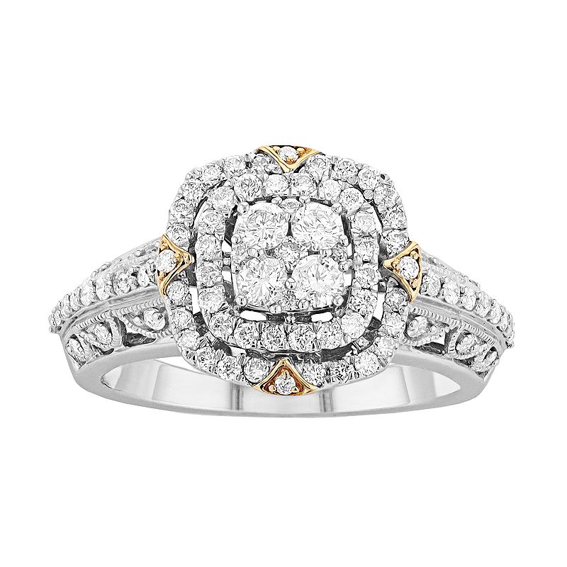 10K Gold 3/4 Carat TW Diamond Cushion Ring, Womens, Size: 6, White