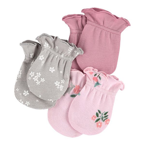 New Carter's Girls 3 Pack Baby Mittens 0-3 months NWT 100% Cotton Owl Purple 