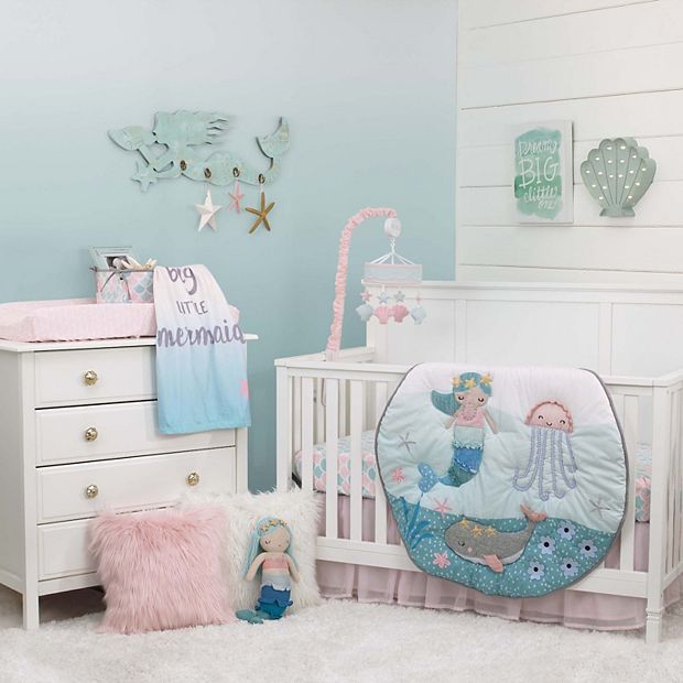 Girls NoJo Sugar Reef Mermaid 4 Piece Crib Bedding Set