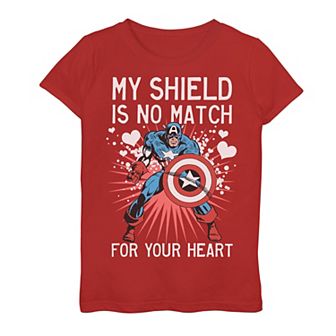 Girls 7-16 Marvel Captain America Heart Shield Valentine's Day Tee