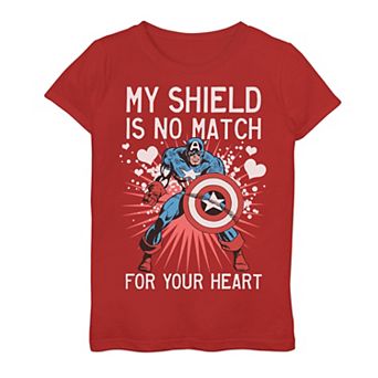 Girls 7-16 Marvel Captain America Heart Shield Valentine's Day Tee