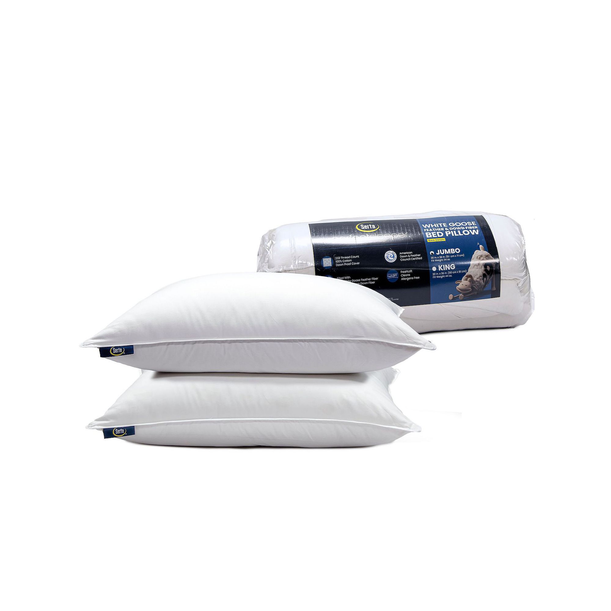 Serta® 2-Pack White Goose Feather & Down Fiber Back Sleeper Pillow Set